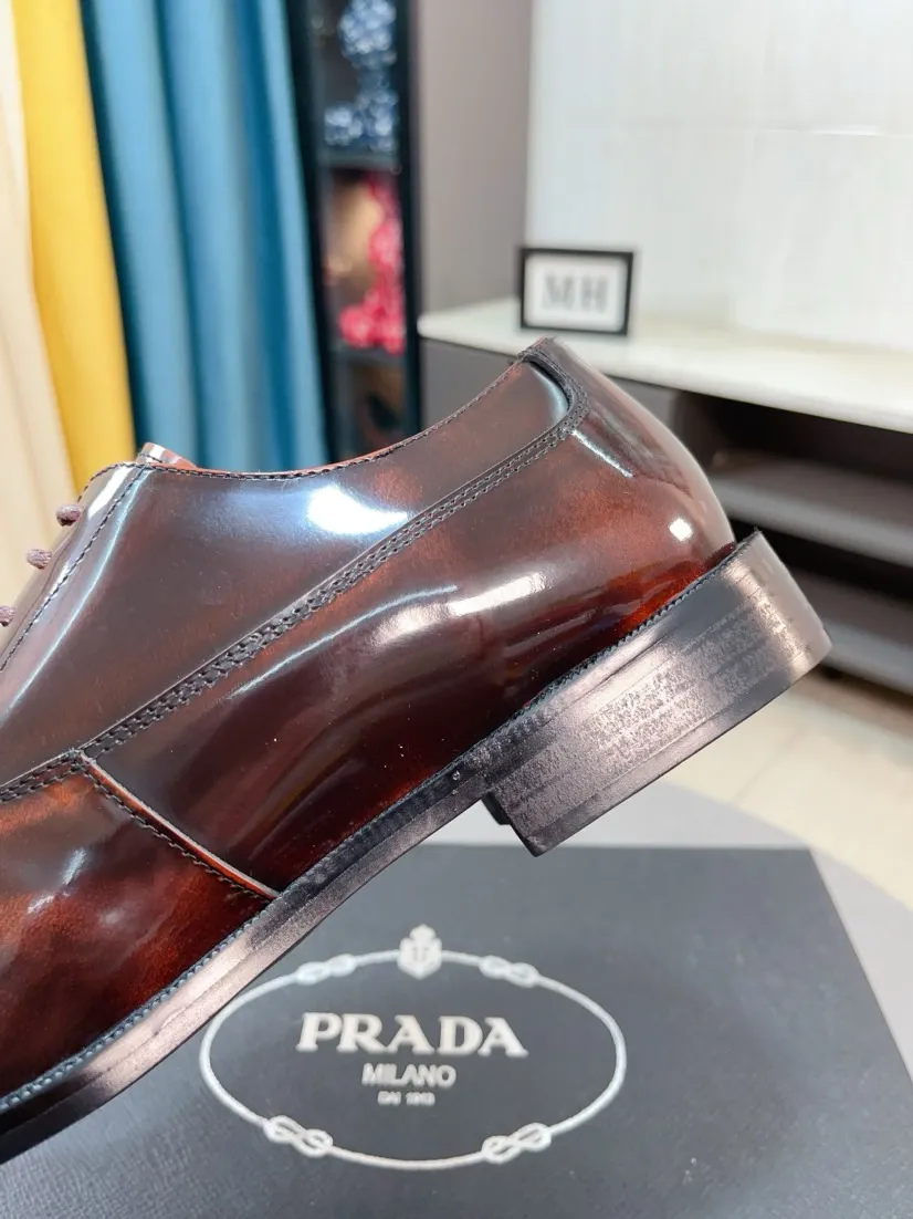 Men's shoes 💰540🌹🌹【PRADA Leather Shoes】Top purchasing agent Original imported Italian custom cowhide leather surface, fully imported water-dyed breathable cowhide lining, original factory special molded sole super comfortable, size: 38-44